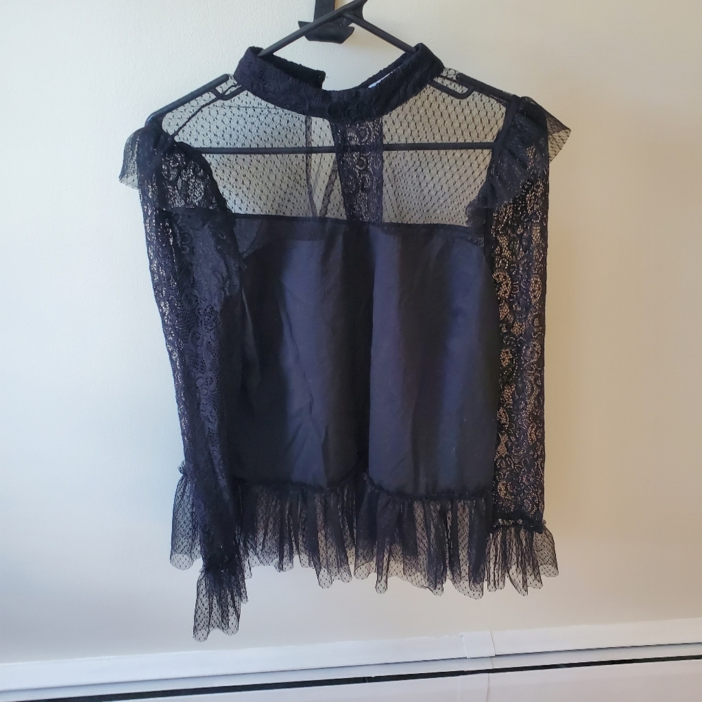 JustFab unique Gothic delicate black lace blouse.  Size Large